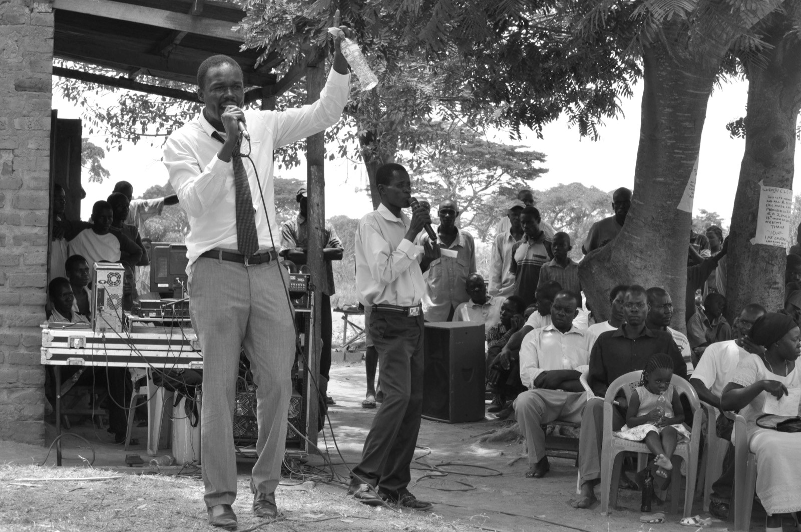The launch of the Ligingi Community Centre programme — a village gathering under the trees in Tororo, eastern Uganda